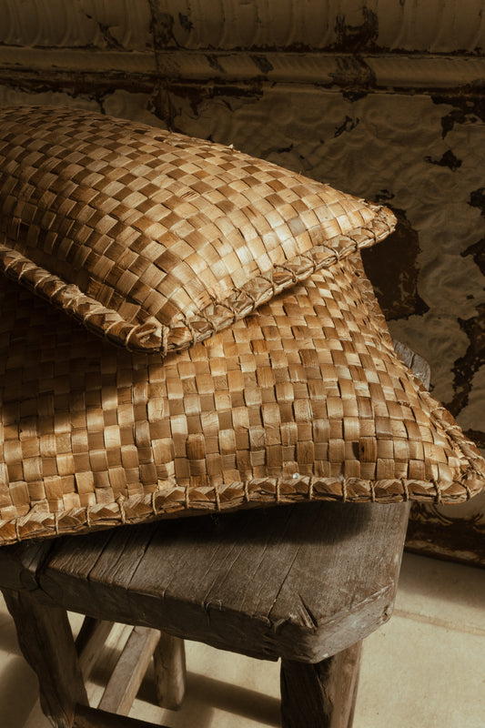 Woven Raffia Palm Cushion